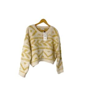 Stradivarius Crew Neck Knit Sweater Size Medium Yellow and Cream